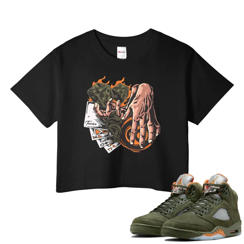 TeeVivo Crop Top Match Air Jordan 5 Retro Olive Gambling – Air Jordan 5 Crop Top, AJ5 Crop Top