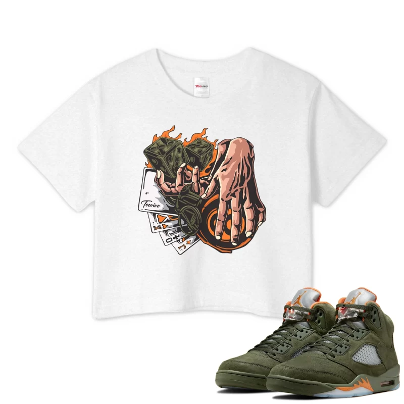 TeeVivo Crop Top Match Air Jordan 5 Retro Olive Gambling – Air Jordan 5 Crop Top, AJ5 Crop Top