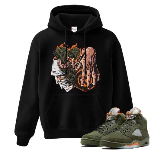 TeeVivo Hoodie Match Air Jordan 5 Retro Olive Gambling – Air Jordan 5 Hoodie, AJ5 Hoodie