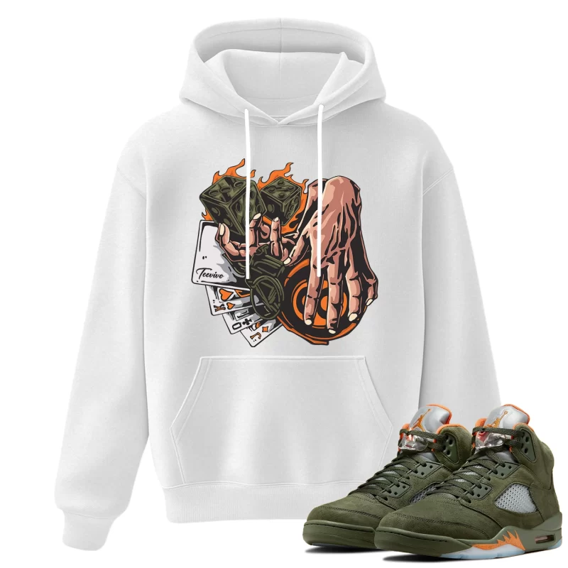 TeeVivo Hoodie Match Air Jordan 5 Retro Olive Gambling – Air Jordan 5 Hoodie, AJ5 Hoodie