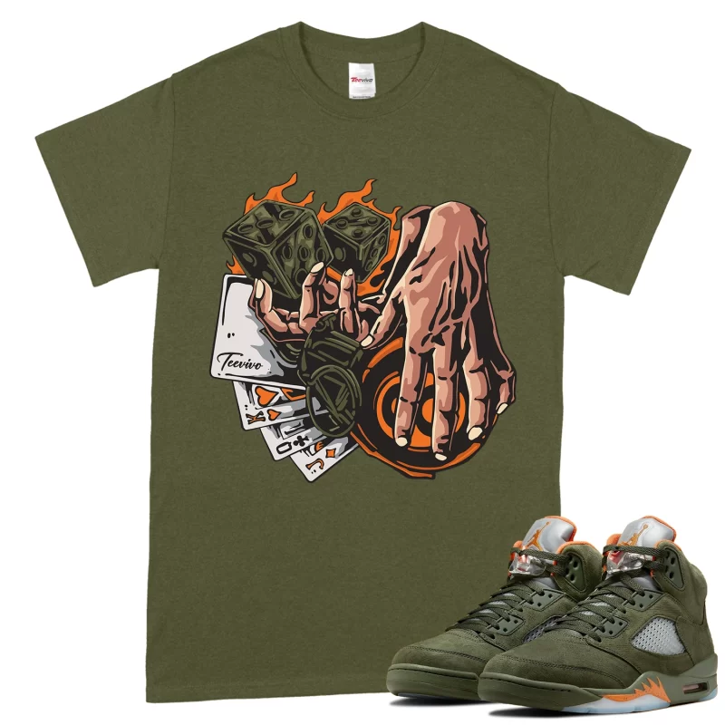 TeeVivo T-Shirt Match Air Jordan 5 Retro Olive Gambling – Air Jordan 5 Shirt, AJ5 Shirt