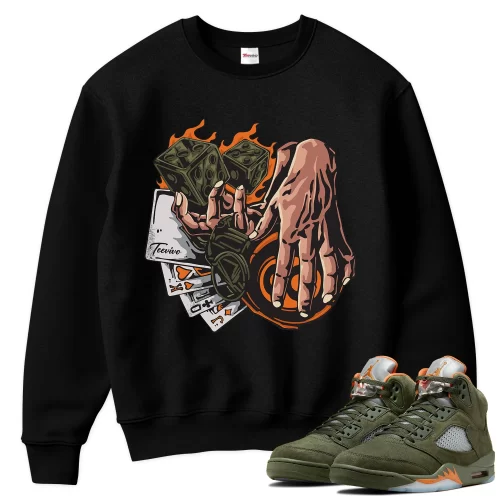 TeeVivo Sweatshirt Match Air Jordan 5 Retro Olive Gambling – Air Jordan 5 Sweatshirt, AJ5 Sweatshirt