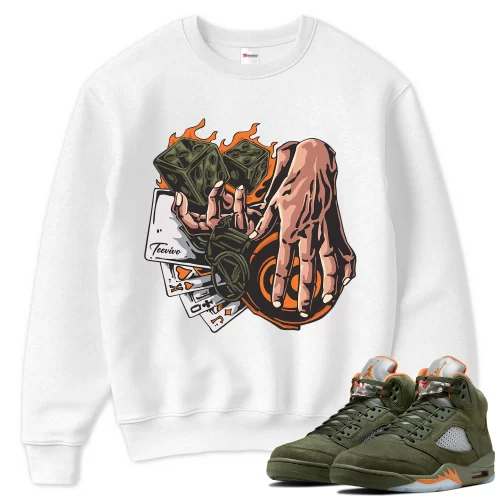 TeeVivo Sweatshirt Match Air Jordan 5 Retro Olive Gambling – Air Jordan 5 Sweatshirt, AJ5 Sweatshirt