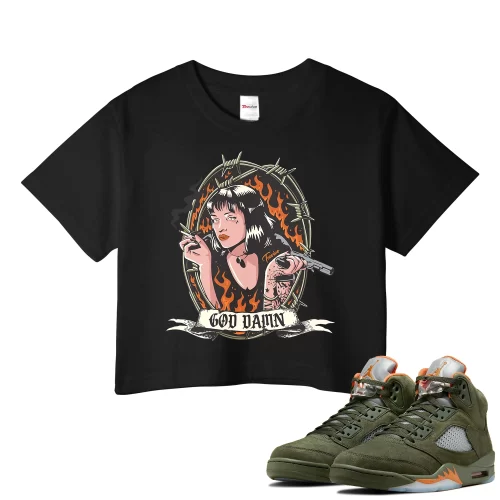 TeeVivo Crop Top Match Air Jordan 5 Retro Olive God Daaamn – Air Jordan 5 Crop Top, AJ5 Crop Top