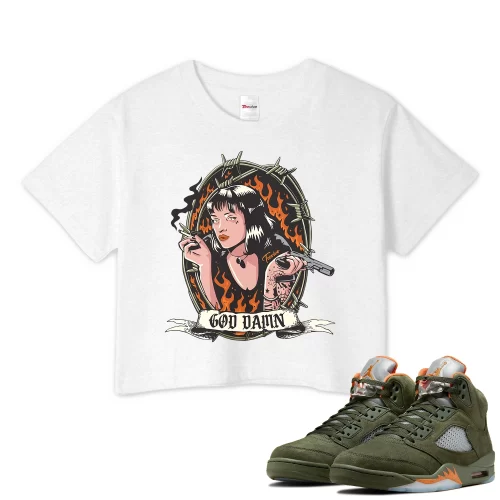 TeeVivo Crop Top Match Air Jordan 5 Retro Olive God Daaamn – Air Jordan 5 Crop Top, AJ5 Crop Top