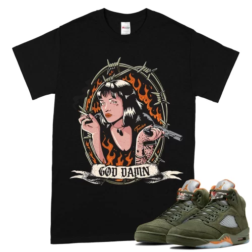 TeeVivo T-Shirt Match Air Jordan 5 Retro Olive God Daaamn – Air Jordan 5 Shirt, AJ5 Shirt
