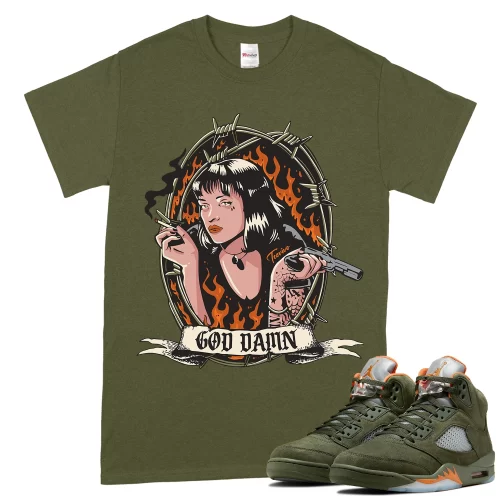 TeeVivo T-Shirt Match Air Jordan 5 Retro Olive God Daaamn – Air Jordan 5 Shirt, AJ5 Shirt