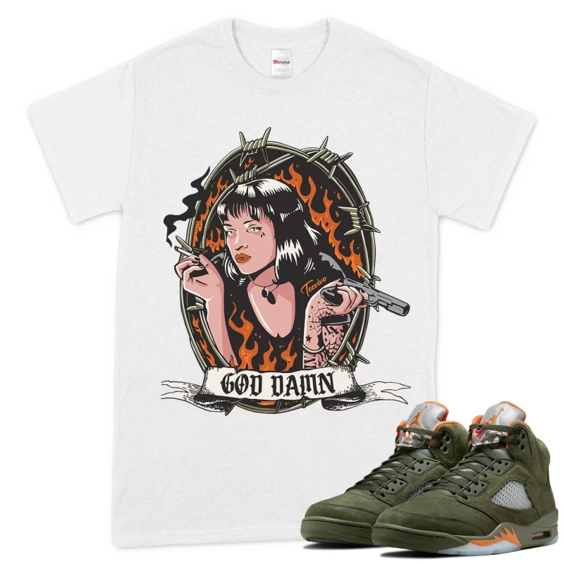TeeVivo T-Shirt Match Air Jordan 5 Retro Olive God Daaamn – Air Jordan 5 Shirt, AJ5 Shirt