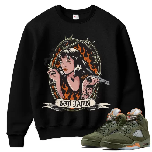 TeeVivo Sweatshirt Match Air Jordan 5 Retro Olive God Daaamn – Air Jordan 5 Sweatshirt, AJ5 Sweatshirt