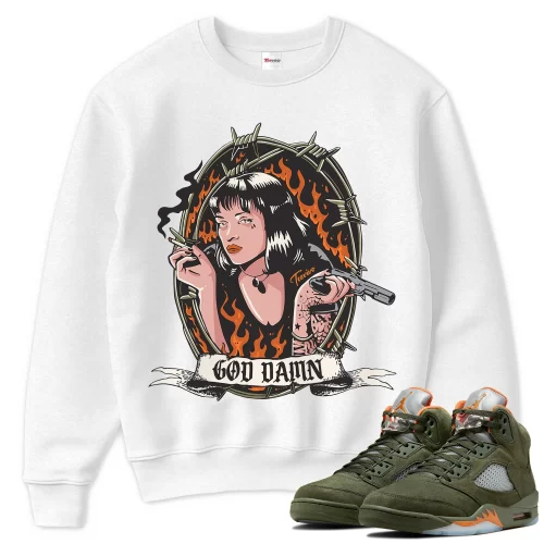 TeeVivo Sweatshirt Match Air Jordan 5 Retro Olive God Daaamn – Air Jordan 5 Sweatshirt, AJ5 Sweatshirt