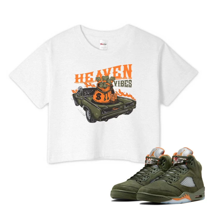 TeeVivo Crop Top Match Air Jordan 5 Retro Olive Heaven vibes – Air Jordan 5 Crop Top, AJ5 Crop Top