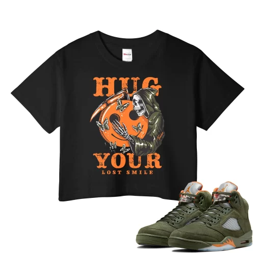 TeeVivo Crop Top Match Air Jordan 5 Retro Olive Hug your lost smile – Air Jordan 5 Crop Top, AJ5 Crop Top
