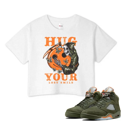 TeeVivo Crop Top Match Air Jordan 5 Retro Olive Hug your lost smile – Air Jordan 5 Crop Top, AJ5 Crop Top