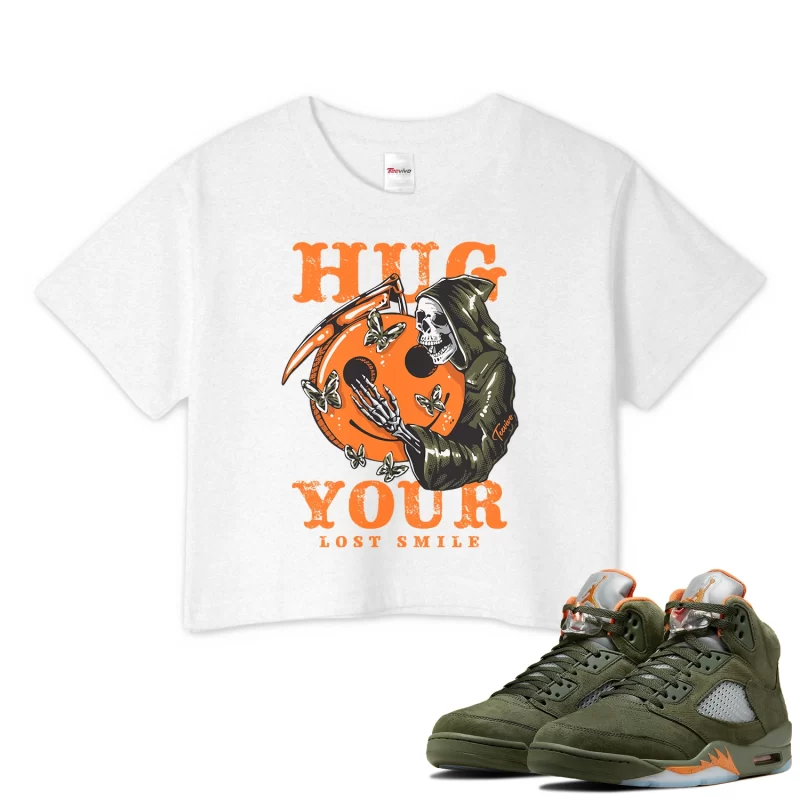 TeeVivo Crop Top Match Air Jordan 5 Retro Olive Hug your lost smile – Air Jordan 5 Crop Top, AJ5 Crop Top