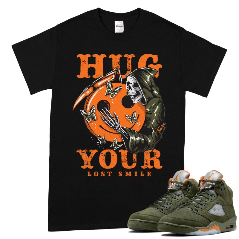 TeeVivo T-Shirt Match Air Jordan 5 Retro Olive Hug your lost smile – Air Jordan 5 Shirt, AJ5 Shirt