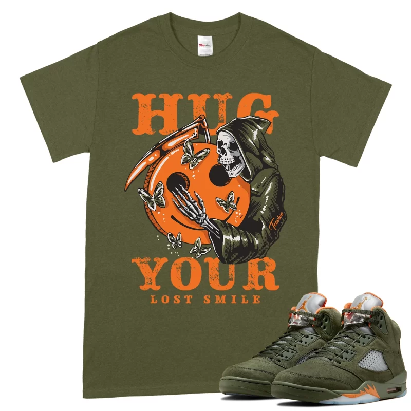 TeeVivo T-Shirt Match Air Jordan 5 Retro Olive Hug your lost smile – Air Jordan 5 Shirt, AJ5 Shirt