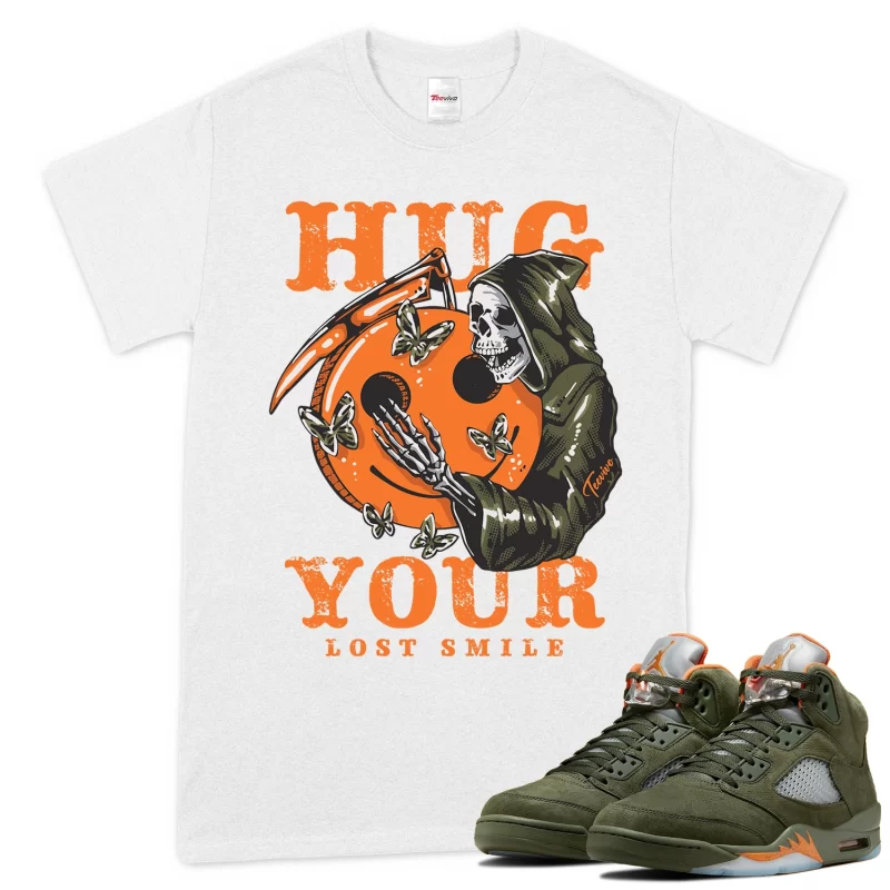 TeeVivo T-Shirt Match Air Jordan 5 Retro Olive Hug your lost smile – Air Jordan 5 Shirt, AJ5 Shirt
