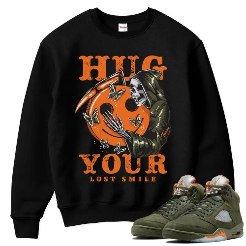 TeeVivo Sweatshirt Match Air Jordan 5 Retro Olive Hug your lost smile – Air Jordan 5 Sweatshirt, AJ5 Sweatshirt