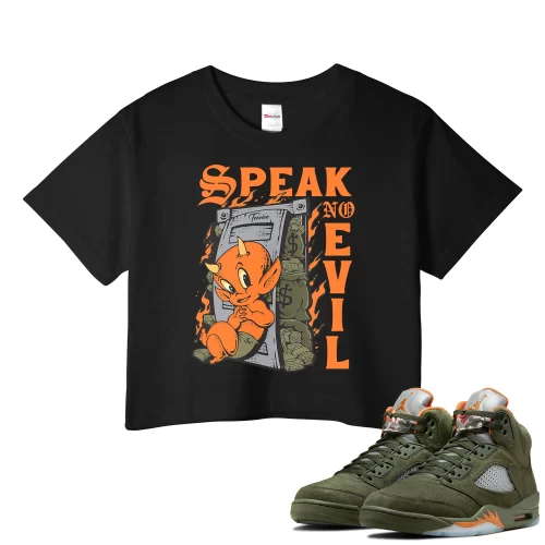 TeeVivo Crop Top Match Air Jordan 5 Retro Olive Speak no evil – Air Jordan 5 Crop Top, AJ5 Crop Top