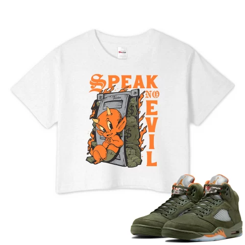 TeeVivo Crop Top Match Air Jordan 5 Retro Olive Speak no evil – Air Jordan 5 Crop Top, AJ5 Crop Top