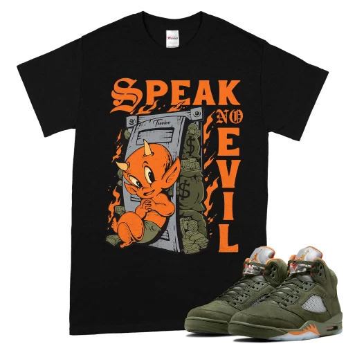 TeeVivo T-Shirt Match Air Jordan 5 Retro Olive Speak no evil – Air Jordan 5 Shirt, AJ5 Shirt