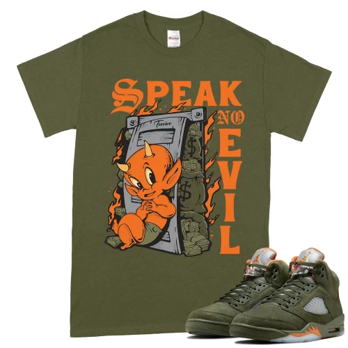 TeeVivo T-Shirt Match Air Jordan 5 Retro Olive Speak no evil – Air Jordan 5 Shirt, AJ5 Shirt