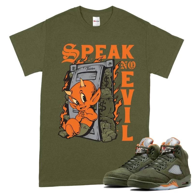 TeeVivo T-Shirt Match Air Jordan 5 Retro Olive Speak no evil – Air Jordan 5 Shirt, AJ5 Shirt