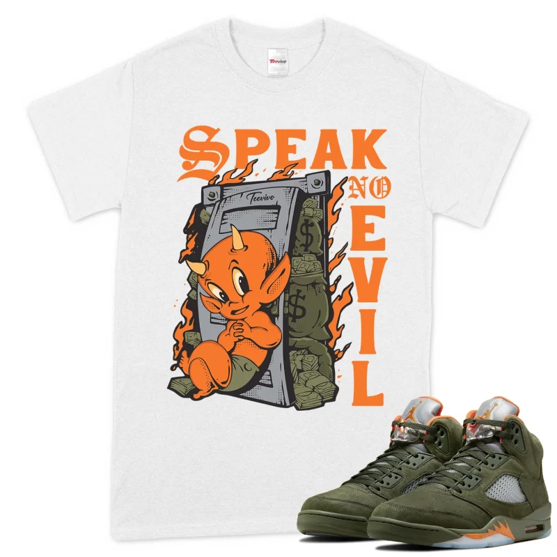 TeeVivo T-Shirt Match Air Jordan 5 Retro Olive Speak no evil – Air Jordan 5 Shirt, AJ5 Shirt