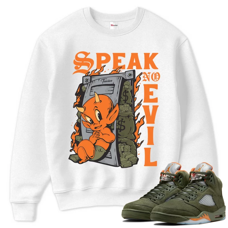 TeeVivo Sweatshirt Match Air Jordan 5 Retro Olive Speak no evil – Air Jordan 5 Sweatshirt, AJ5 Sweatshirt