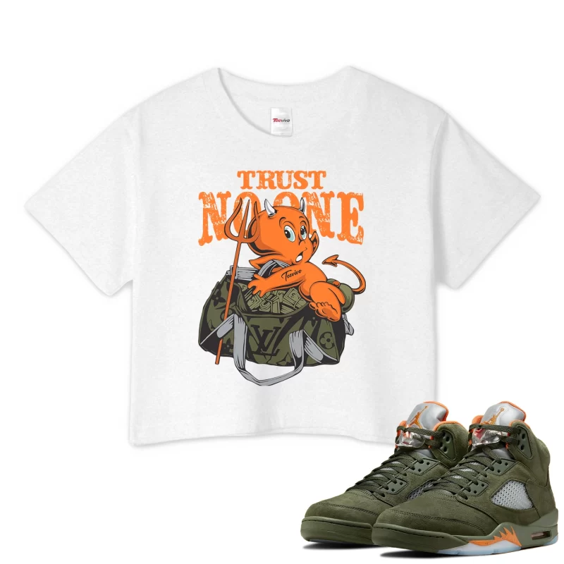 TeeVivo Crop Top Match Air Jordan 5 Retro Olive Trust no one – Air Jordan 5 Crop Top, AJ5 Crop Top