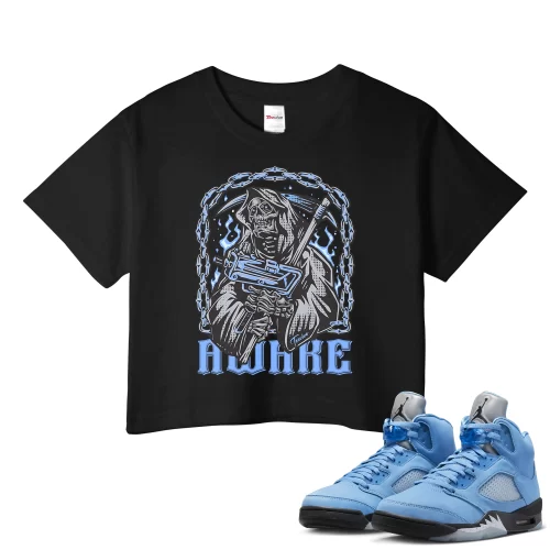 TeeVivo Crop Top Match Air Jordan 5 Retro UNC University Blue Awake – Air Jordan 5 Crop Top, AJ5 Crop Top