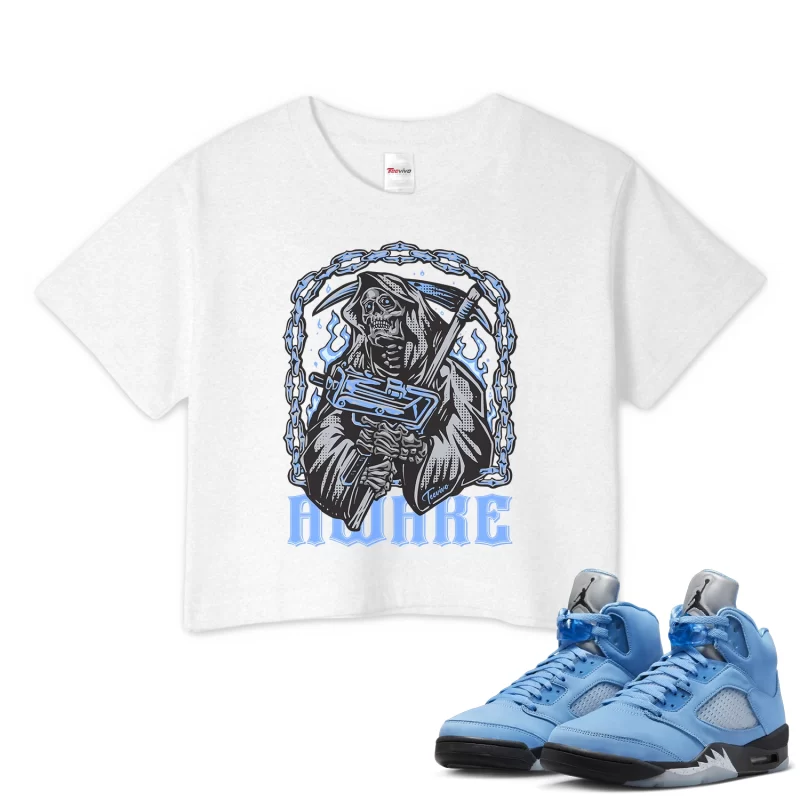 TeeVivo Crop Top Match Air Jordan 5 Retro UNC University Blue Awake – Air Jordan 5 Crop Top, AJ5 Crop Top