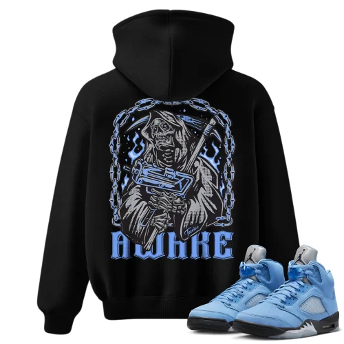 TeeVivo Hoodie Match Air Jordan 5 Retro UNC University Blue Awake – Air Jordan 5 Hoodie, AJ5 Hoodie