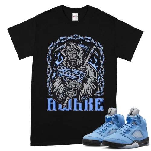 TeeVivo T-Shirt Match Air Jordan 5 Retro UNC University Blue Awake – Air Jordan 5 Shirt, AJ5 Shirt