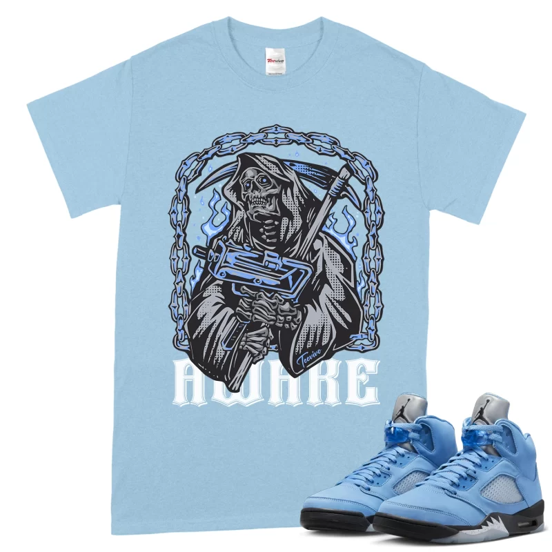 TeeVivo T-Shirt Match Air Jordan 5 Retro UNC University Blue Awake – Air Jordan 5 Shirt, AJ5 Shirt