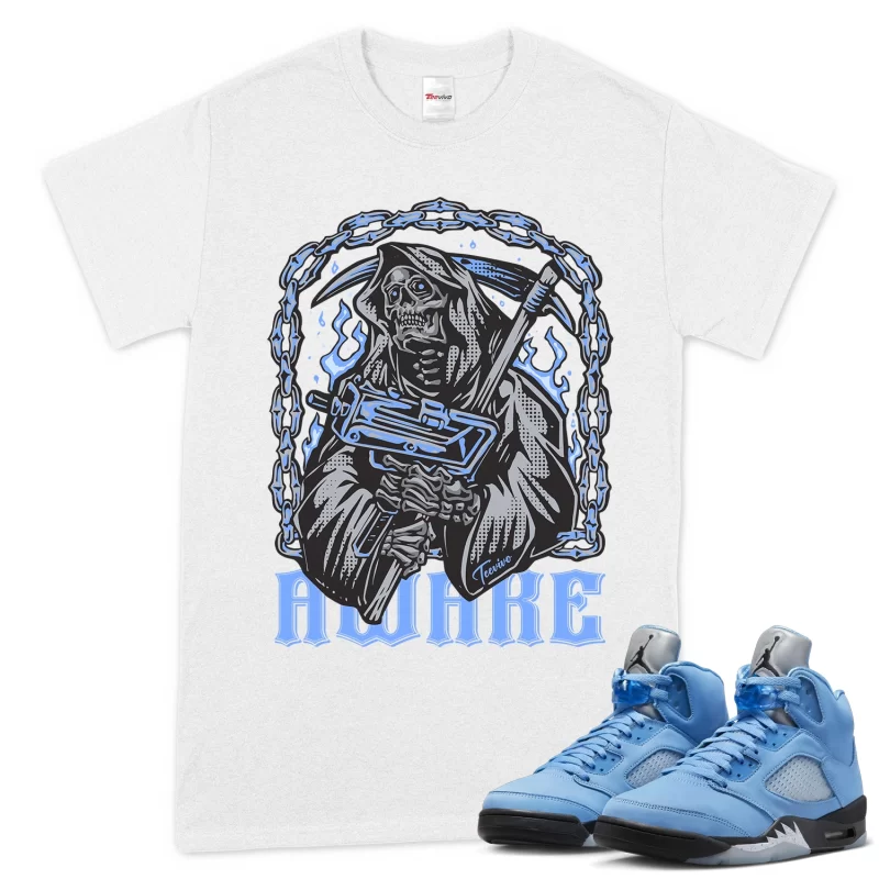 TeeVivo T-Shirt Match Air Jordan 5 Retro UNC University Blue Awake – Air Jordan 5 Shirt, AJ5 Shirt