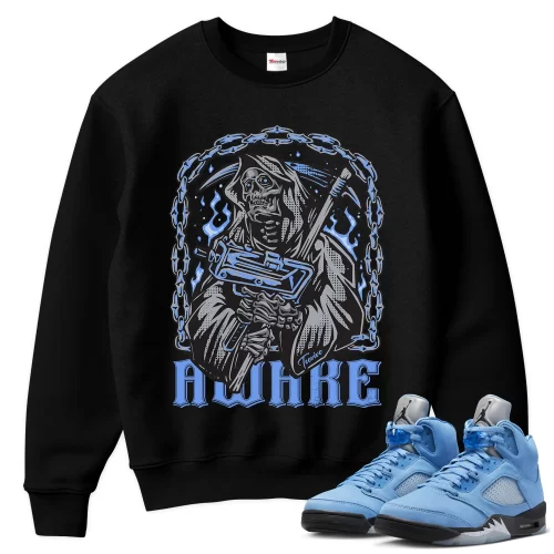 TeeVivo Sweatshirt Match Air Jordan 5 Retro UNC University Blue Awake – Air Jordan 5 Sweatshirt, AJ5 Sweatshirt