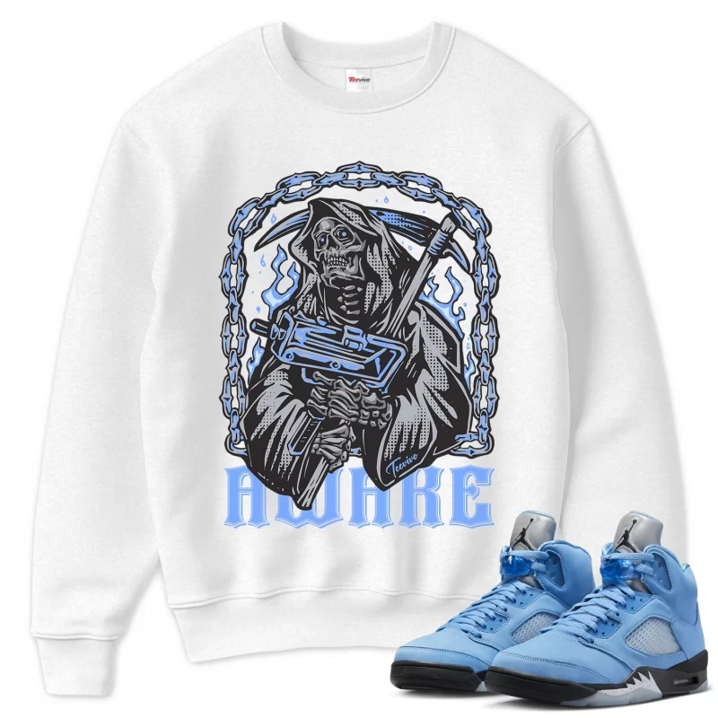 TeeVivo Sweatshirt Match Air Jordan 5 Retro UNC University Blue Awake – Air Jordan 5 Sweatshirt, AJ5 Sweatshirt