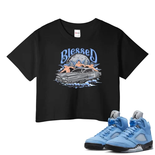 TeeVivo Crop Top Match Air Jordan 5 Retro UNC University Blue Blessed – Air Jordan 5 Crop Top, AJ5 Crop Top