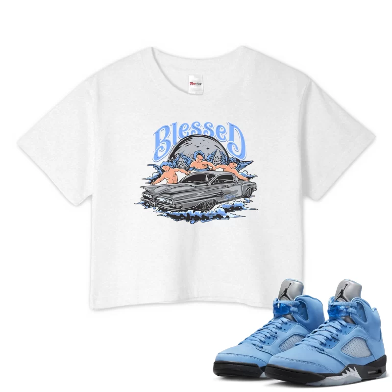 TeeVivo Crop Top Match Air Jordan 5 Retro UNC University Blue Blessed – Air Jordan 5 Crop Top, AJ5 Crop Top