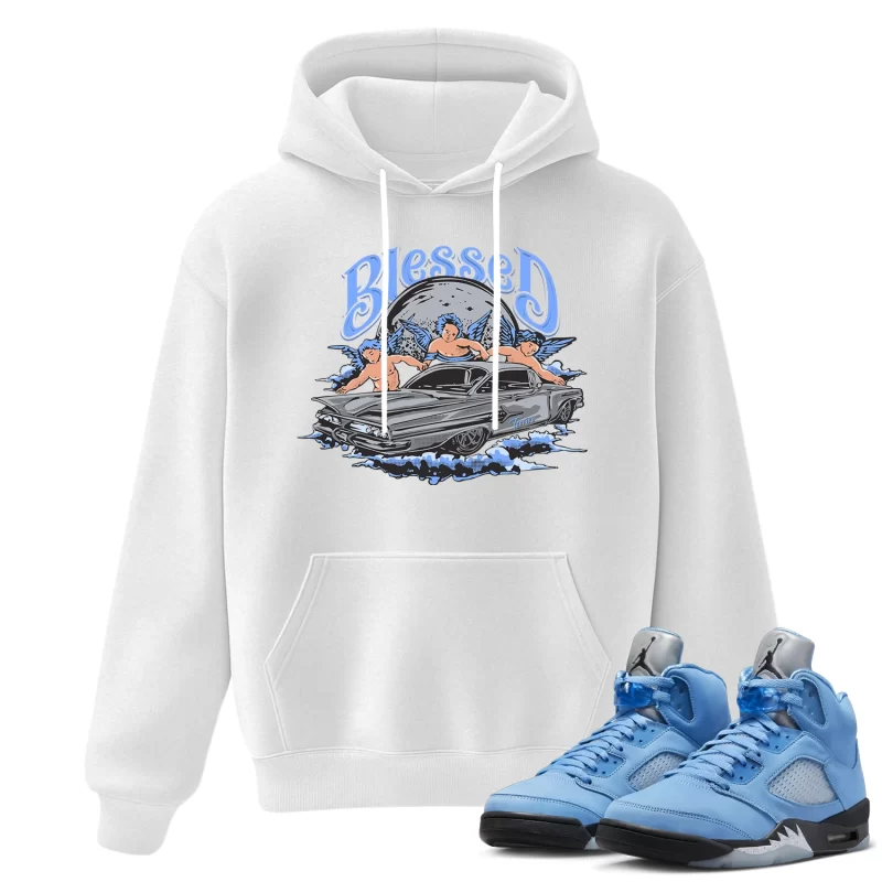 TeeVivo Hoodie Match Air Jordan 5 Retro UNC University Blue Blessed – Air Jordan 5 Hoodie, AJ5 Hoodie