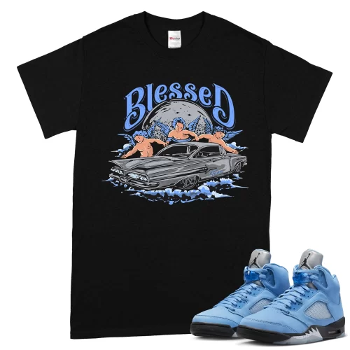 TeeVivo T-Shirt Match Air Jordan 5 Retro UNC University Blue Blessed – Air Jordan 5 Shirt, AJ5 Shirt