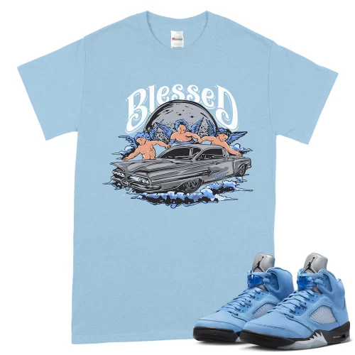 TeeVivo T-Shirt Match Air Jordan 5 Retro UNC University Blue Blessed – Air Jordan 5 Shirt, AJ5 Shirt