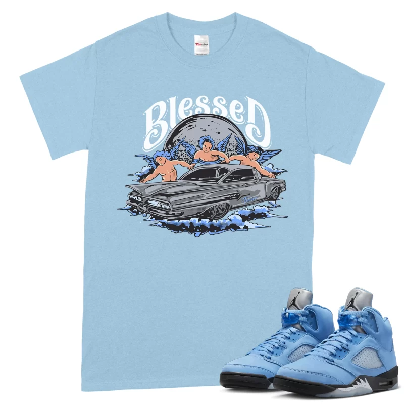 TeeVivo T-Shirt Match Air Jordan 5 Retro UNC University Blue Blessed – Air Jordan 5 Shirt, AJ5 Shirt
