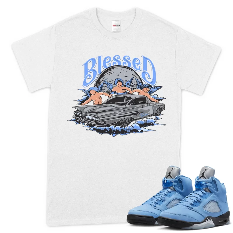 TeeVivo T-Shirt Match Air Jordan 5 Retro UNC University Blue Blessed – Air Jordan 5 Shirt, AJ5 Shirt