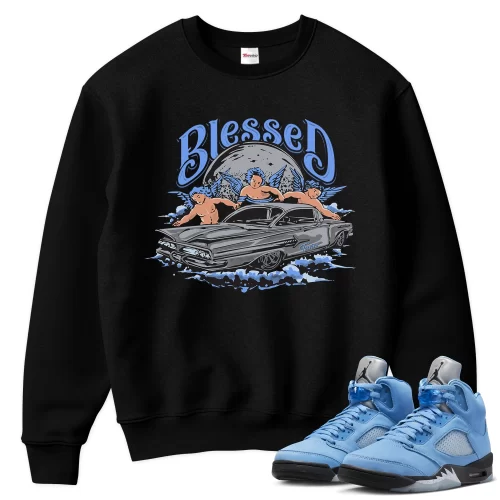 TeeVivo Sweatshirt Match Air Jordan 5 Retro UNC University Blue Blessed – Air Jordan 5 Sweatshirt, AJ5 Sweatshirt