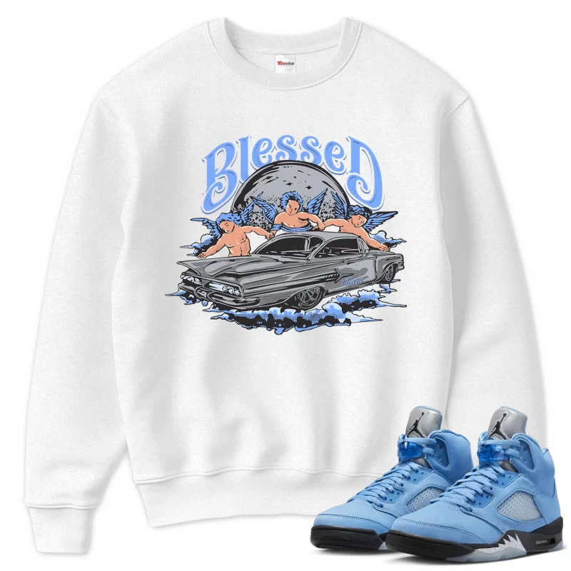 TeeVivo Sweatshirt Match Air Jordan 5 Retro UNC University Blue Blessed – Air Jordan 5 Sweatshirt, AJ5 Sweatshirt