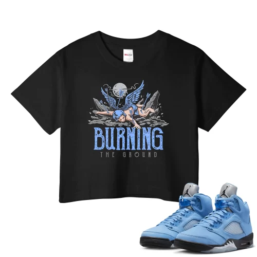 TeeVivo Crop Top Match Air Jordan 5 Retro UNC University Blue Burning the ground – Air Jordan 5 Crop Top, AJ5 Crop Top