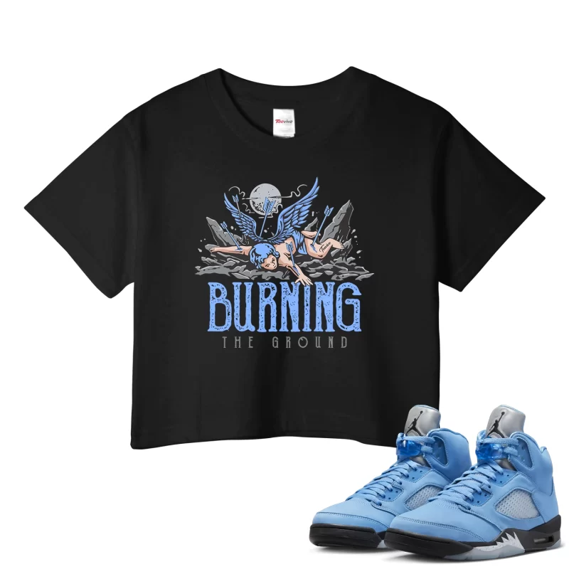 TeeVivo Crop Top Match Air Jordan 5 Retro UNC University Blue Burning the ground – Air Jordan 5 Crop Top, AJ5 Crop Top