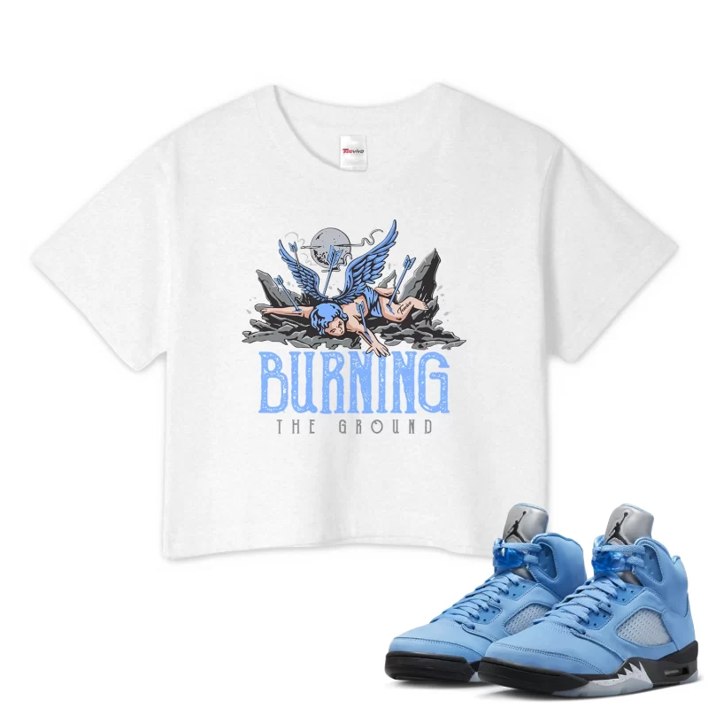 TeeVivo Crop Top Match Air Jordan 5 Retro UNC University Blue Burning the ground – Air Jordan 5 Crop Top, AJ5 Crop Top